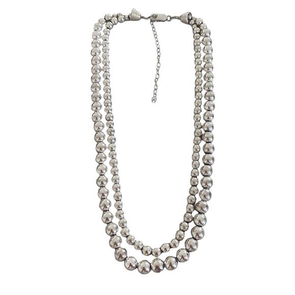 Sterling silver 925 chain beaded two strand draped necklace adjustable modernist - Picture 3 of 13